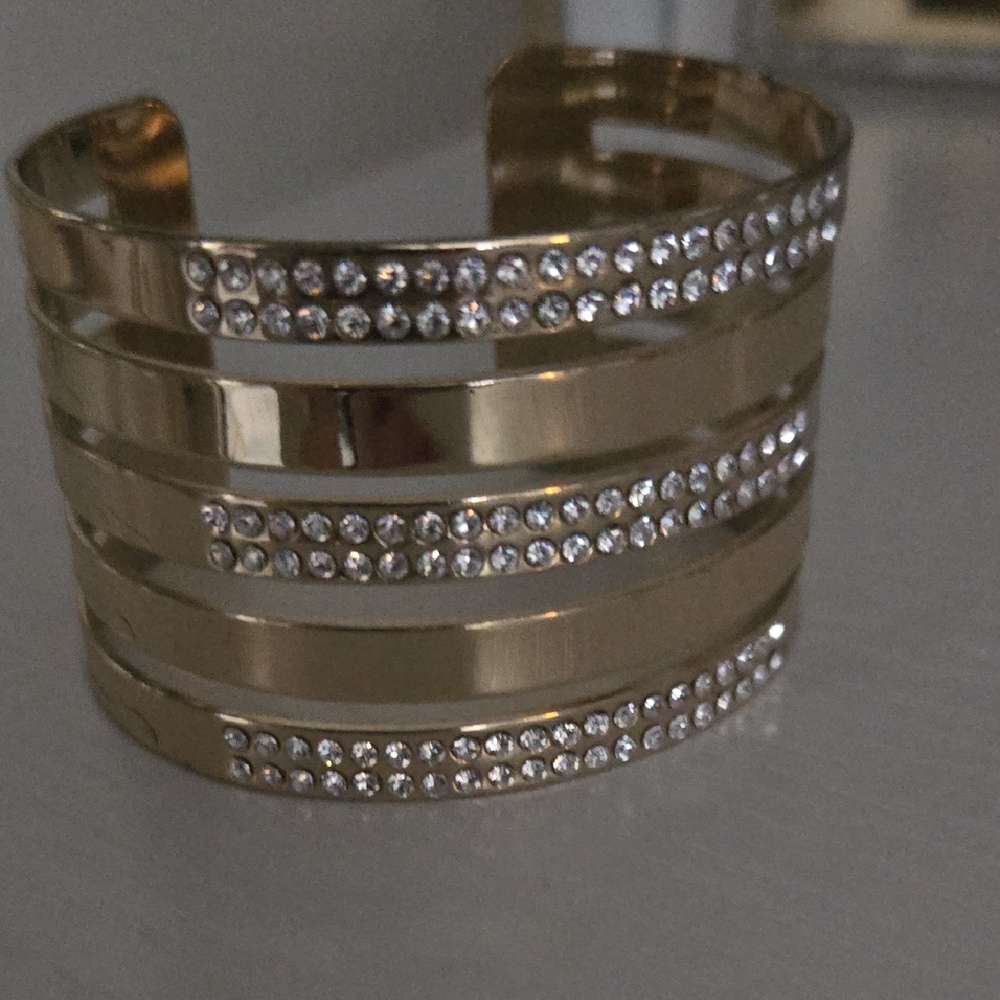 Gold Crystal-Studded Cuff Bracelet